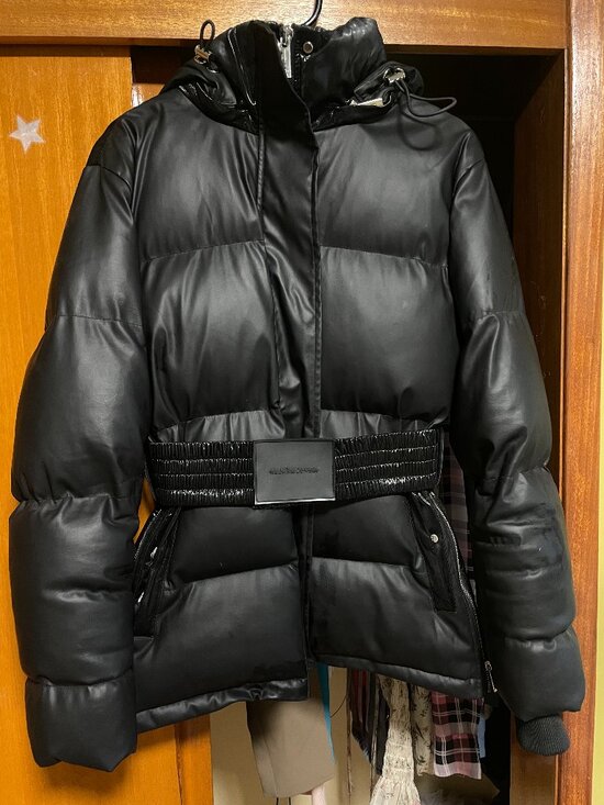 Maniere De Voir Matte & High Shine Belted Puffer Jacket winter coat - UK 6 Black - Picture 3 of 6